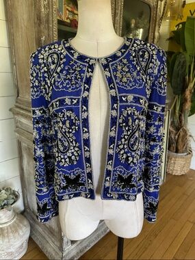 ADRIANNA PAPELL EVENING SILK BEADED EVENING JACKET MEDIUM *